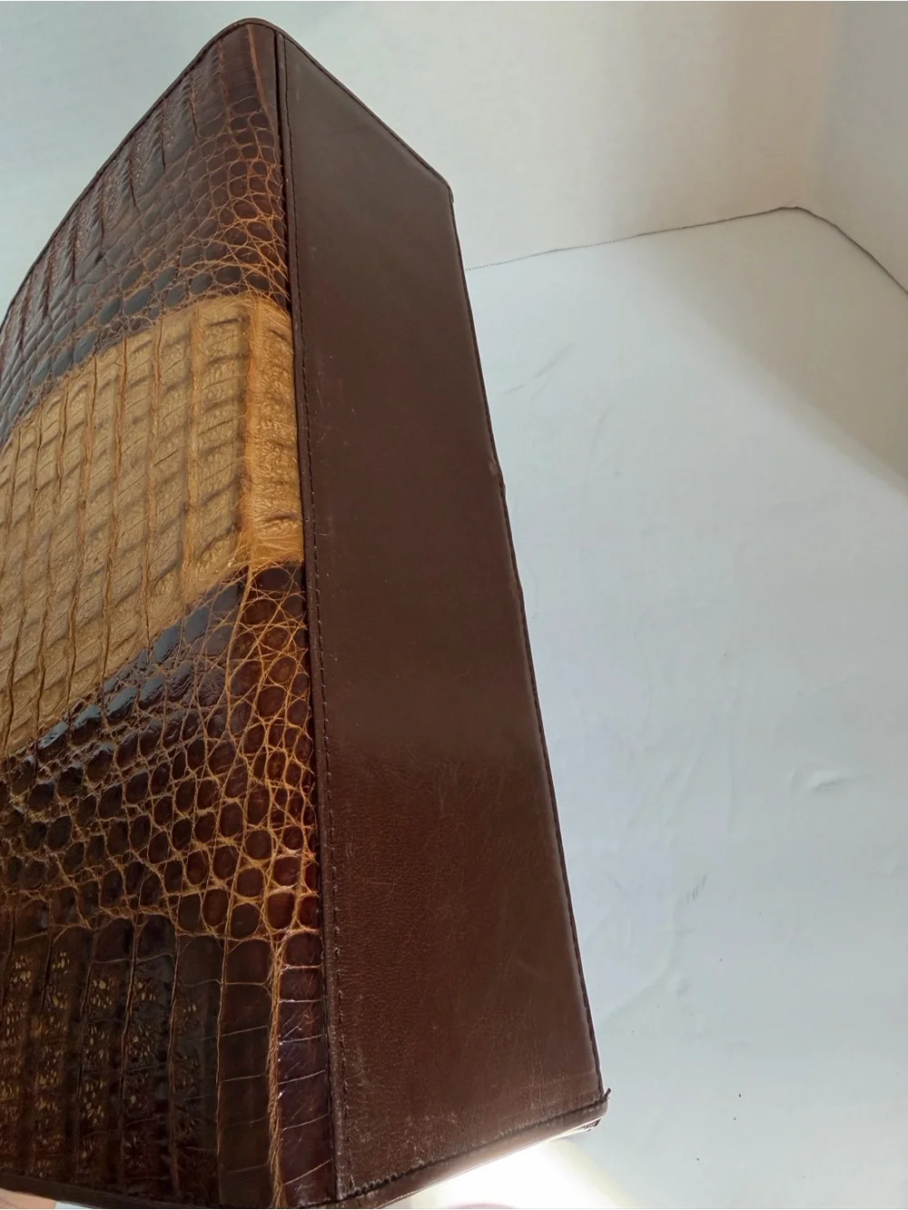 Classic Two-Tone Brown Croc Top-Handle Bag